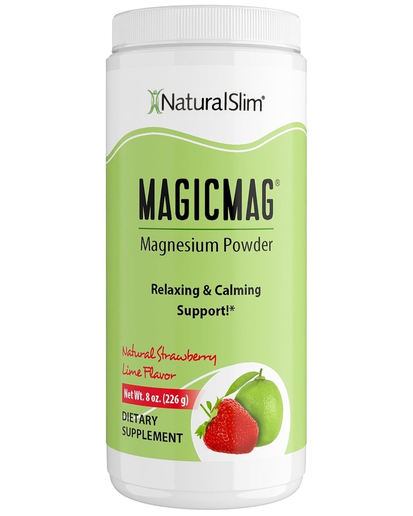 NaturalSlim MagicMag - Highly Absorbable Magnesium Citrate Powder for Relaxation, Energy, Better Sleep & Metabolic Support - Magnesium Supplement for Women & Men - Strawberry & Lime Flavored 8oz