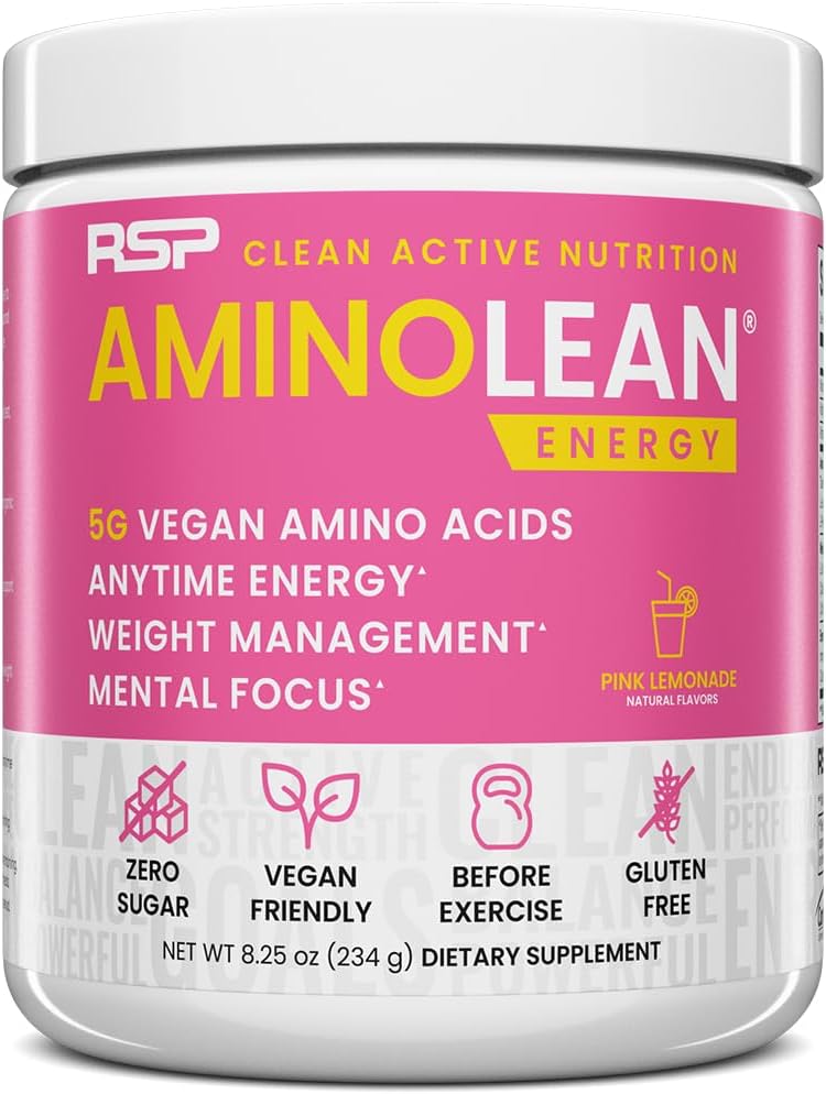 RSP NUTRITION AminoLean Pre Workout Powder, Amino Energy & Weight Management with Vegan BCAA Amino Acids, Natural Caffeine, Preworkout Boost for Men & Women, 30 Serv, Pink Lemonade…