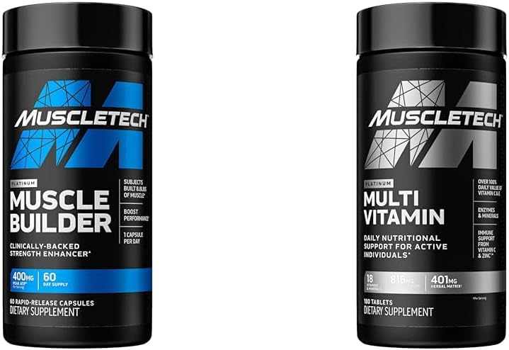 MuscleTech Muscle Building &amp; Multivitamin Supplement Bundle - Nitric Oxide Booster and Muscle Gainer with 400mg Peak ATP, 60 Pills & Platinum Multivitamin, 180 ct