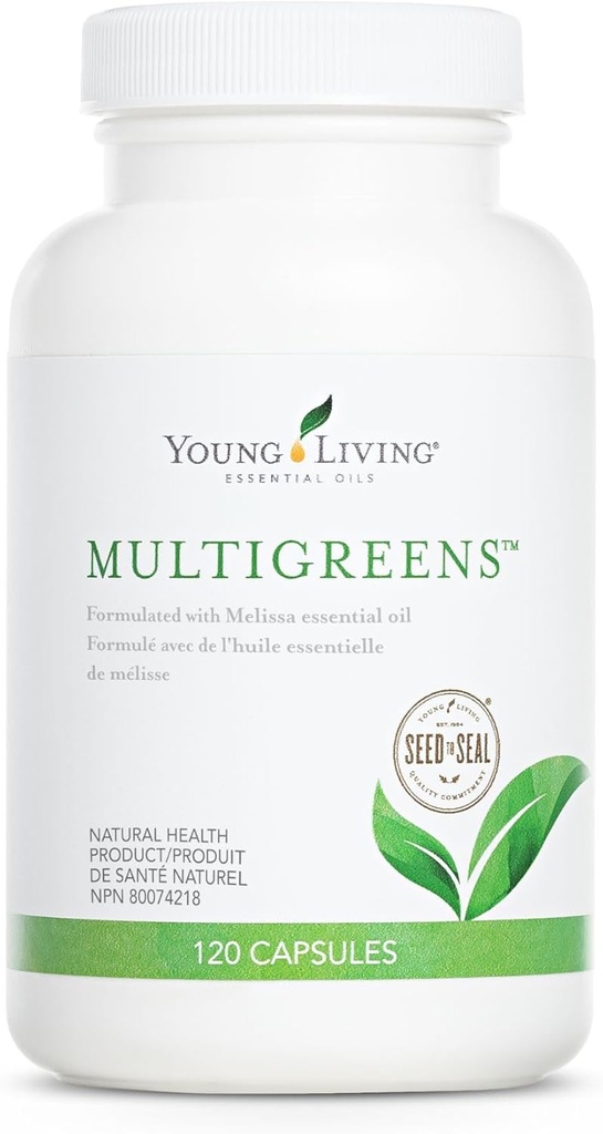 Young Living MultiGreens Capsules - 120 ct Aceites Esenciales - Boost Vitality &amp; Support Glandular, Nervous, Circulatory Systems - Suplemento Herbal con aceites revitalizantes