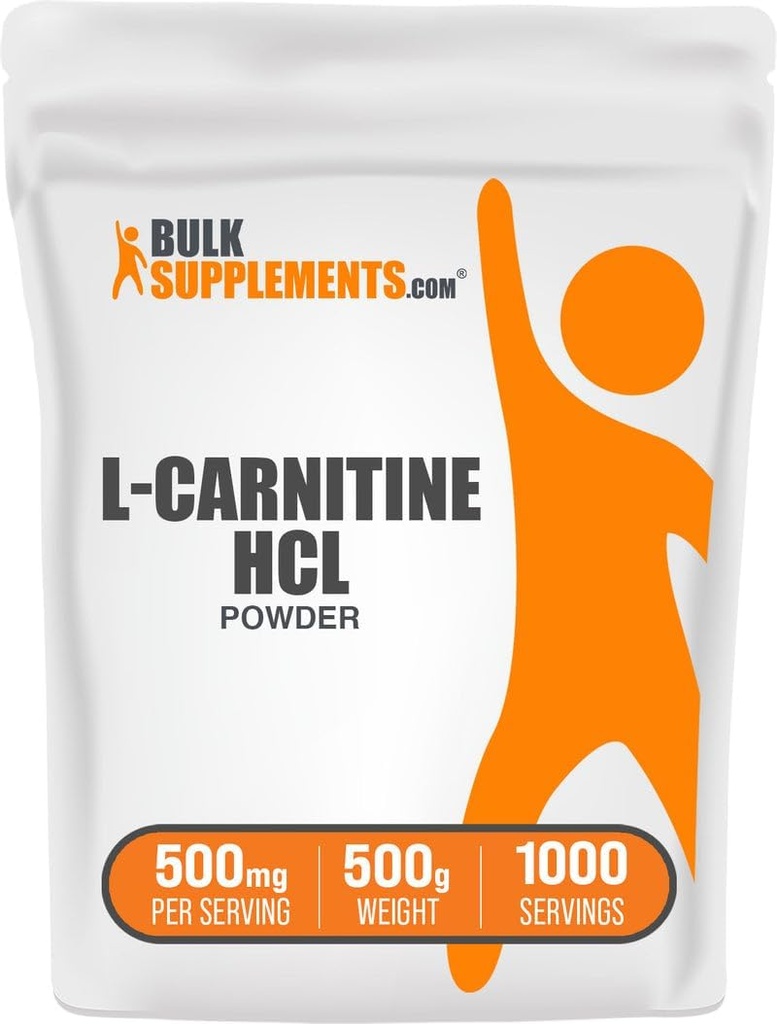 BulkSupplements.com L-Carnitine HCl Powder - Suplemento Carnitine, Carnitine Powder, L-Carnitine 500mg - Sin sabor, 500 mg por Serving, 500g (1.1 lbs) (Pack of 1)
