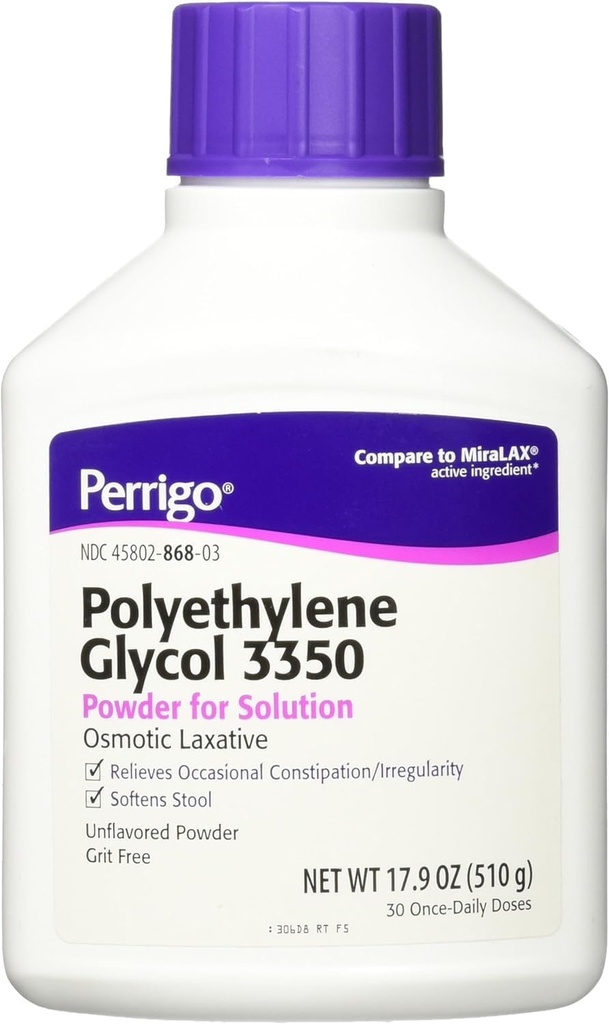 Perrigo Polyethylene Glycol 3350 17.9 Oz (510gm) Polvo (Compare to Miralax)