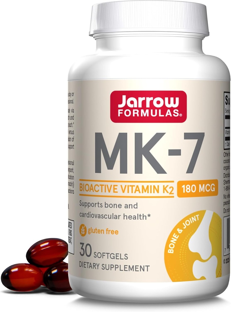 Fórmulas Jarrow MK-7 180 mcg - 30 Softgels - Superior Vitamina K Producto para la construcción de huesos fuertes - Soportes Corazón &amp; Salud cardiovascular - 30 Actuaciones