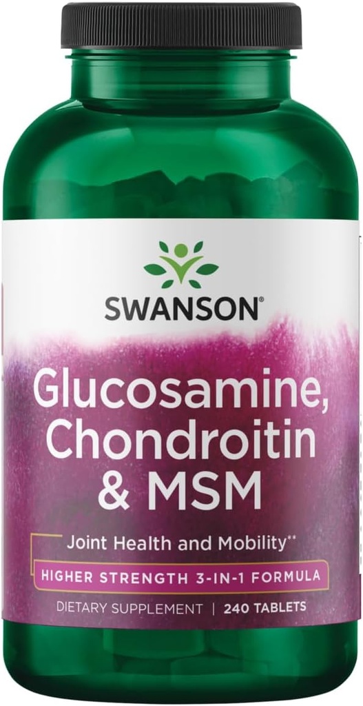 Swanson Glucosamine Chondroitin MSM (methylsulfonylmethane) 3-in-1 Fórmula Mixta Movilidad Flexibilidad Cómoda cartílago conectivo Tisssue Health Support Dietary Supplement 240 Tablets (Tabs)