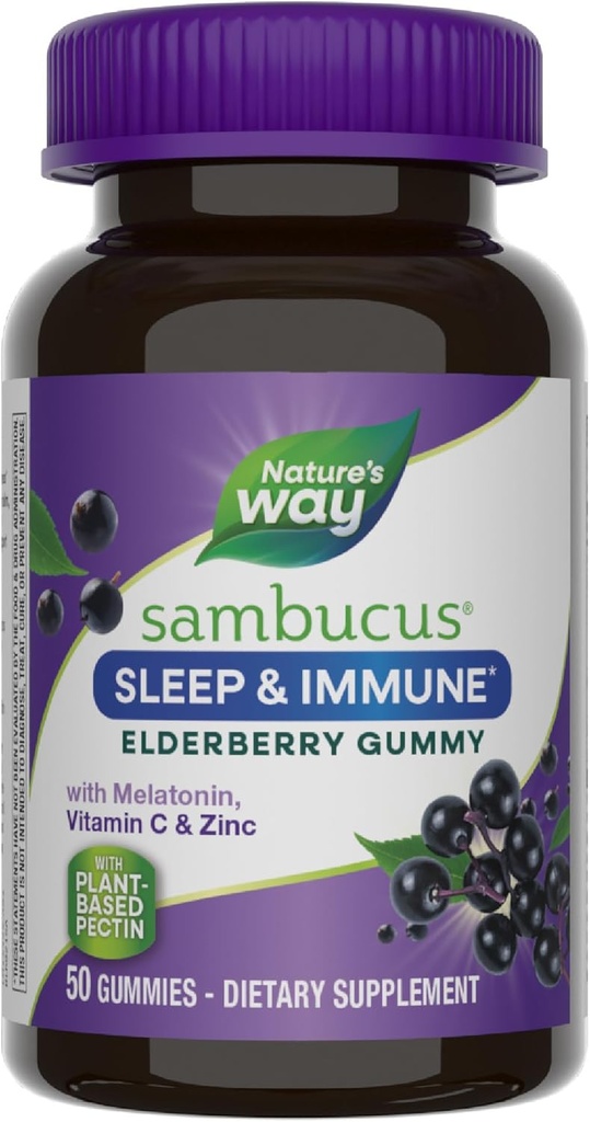 Camino de la Naturaleza Sambucus Sleep + Immune* Elderberry Gummies, Sleep and Immune Support*, Con Melatonina, Vitamina C, L-Theanine, Zinc, 50 Gummies (Packaging May Vary)