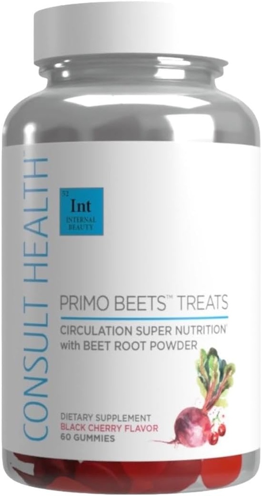 Consult Health - Primo Beets Treats Gummies - Circulation Super Nutrition with Beet Root Powder - Black Cherry Flavor