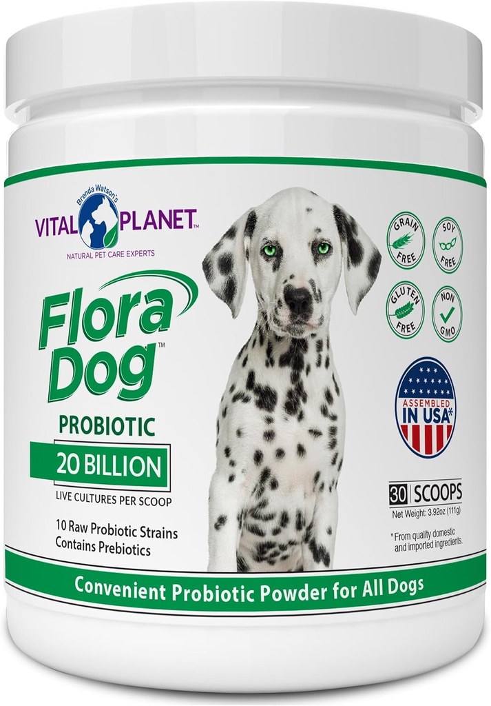 Planeta Vital - Flora Dog Probiotic Powder Suplemento con 20 Culturas de billón y 10 Strains, High Potency Immune y Apoyo Digestivo Probióticos para Perros, 3.92 oz., 111 Grams, 30 Servimientos