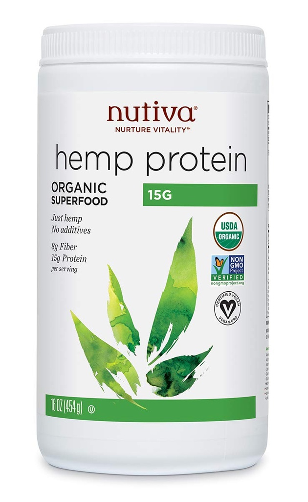 Nutiva Orgánica, Proteína de cáñamo procesado por frío de no GMO, cáñamo canadiense cultivado sosteniblemente, 15 G, 16 onzas