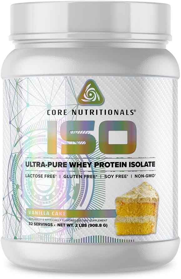 Nutriciones básicas Iso Whey Protein Isolate ← Lactose, Gluten, &amp; Soy Free TEN 100% Micro Filtrado, Cold Presionado Silencio 25g Protein  2 Pound (Vanilla Cake)
