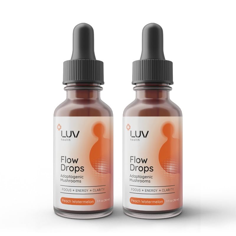 LUV health Flow Drops® – Energy Supplement for Focus, Mental Clarity & Immune Support - Adaptogenic Mushrooms with Lion’s Mane, Cordyceps, Reishi, Chaga & Turkey Tail – Vegan, Made in USA 60 Servings