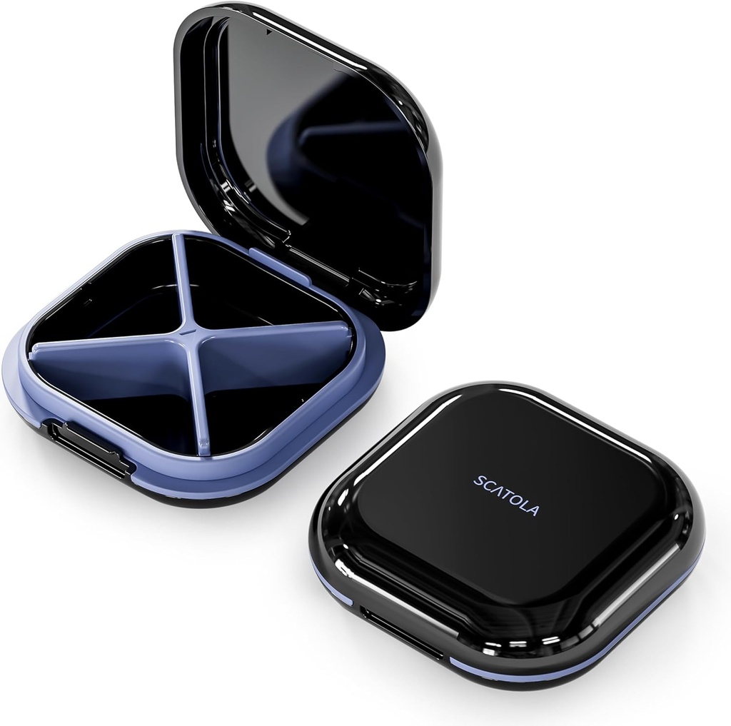 Caja pequeña de pill, Caja de Píldora de Viajes, Organizador de Píldoras portátiles, Contenedor de Píldora para 4 Compartimientos de Bolsillo, Contenedor de Medicina de Viajes Diarios para Medicación de Vitaminas (Negro)