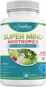 Super Mind - Nootropics Cognitive Enhancer - Brain Boost Supplement with Natural Ingredients - Bacopa Monnieri - Rhodiola Rosea - Ginkgo Biloba - Vitamin B12-60 Vegan Capsules Made in USA