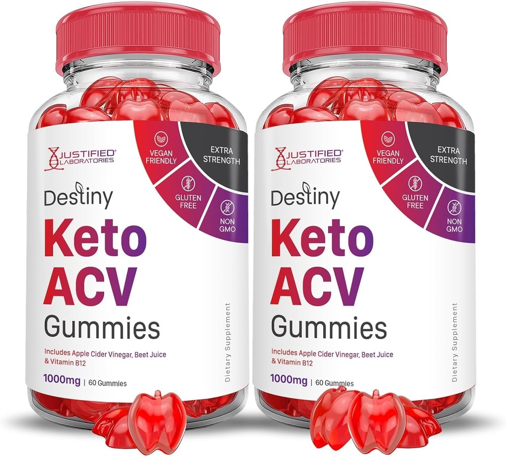 Laboratorios justificados (2 Pack Destiny Keto ACV Gummies Advanced Formula 1000MG Destiny Keto Gummies Apple Cider Vinegar Formulado con Powder Pomegranate Beet Juice B12 Vegan Non GMO 120 Gummys