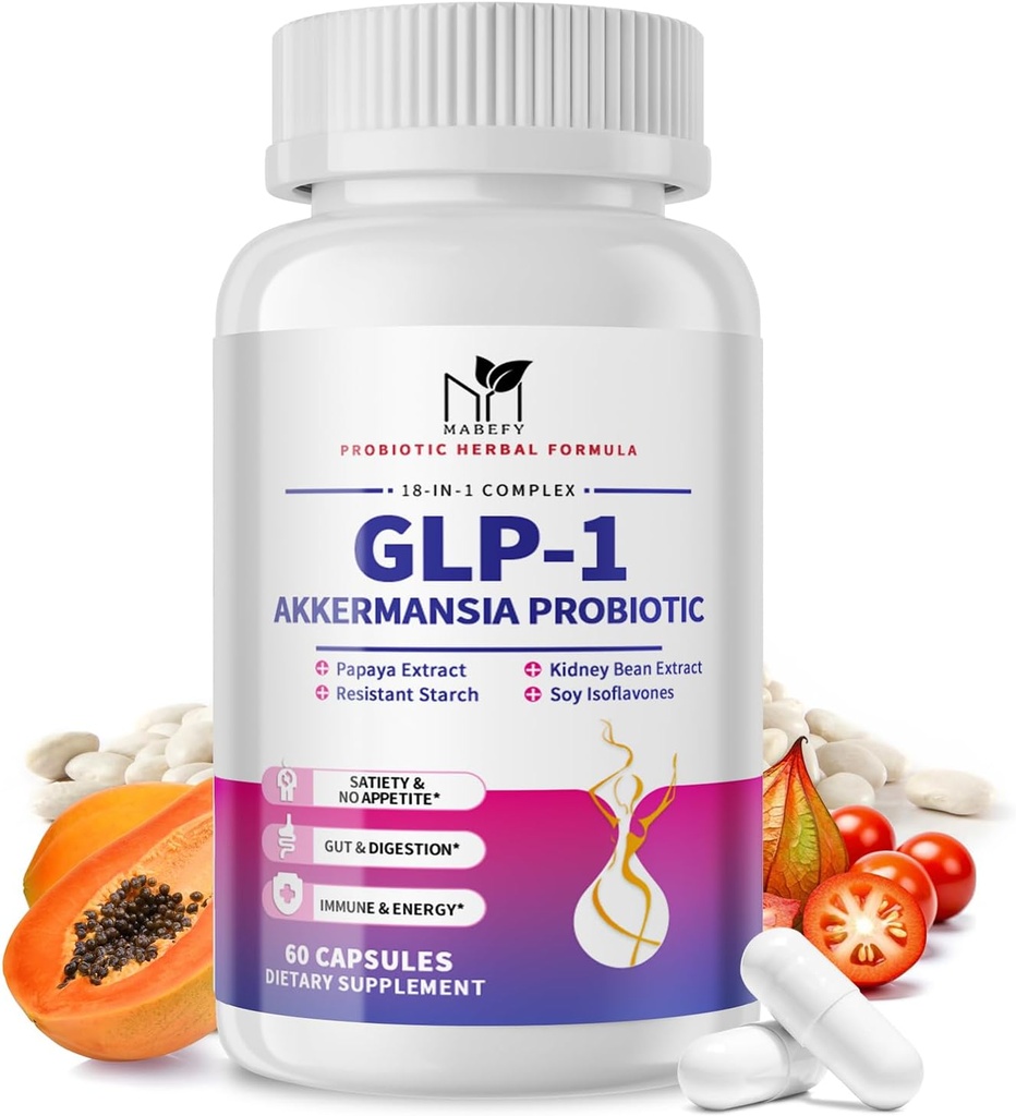 Akkermansia Probiotic Supplement for Women ' Men, Natural Prebiotics for Digestive, Gut Health, Energy, General Health, Digestive Supplement with Soy lsoflavones, Bromelain, 60 Capsules