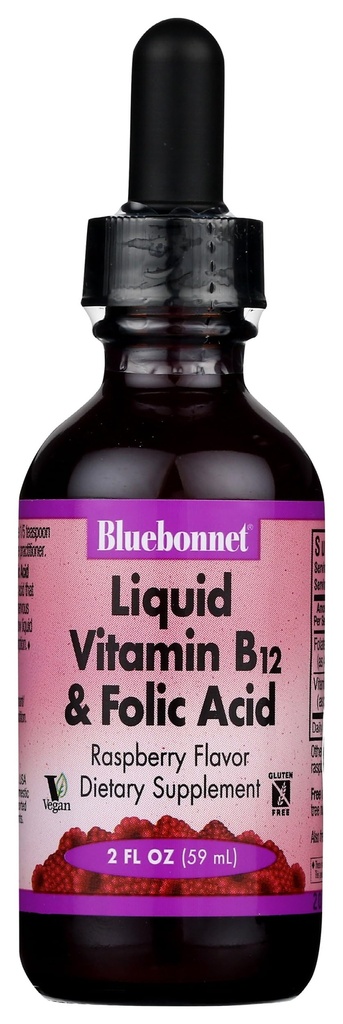 Bluebonnet Nutrition Liquid Vitamin B1 & Folic Acid, for Energy Boost, Soy-Free, Gluten-Free, Dairy-Free, Vegan, 400 mcg of Folic Acid & 1000 mcg of Vitamin B1 Per Serving, Raspberry, 59 Servings, 2 Fl Oz