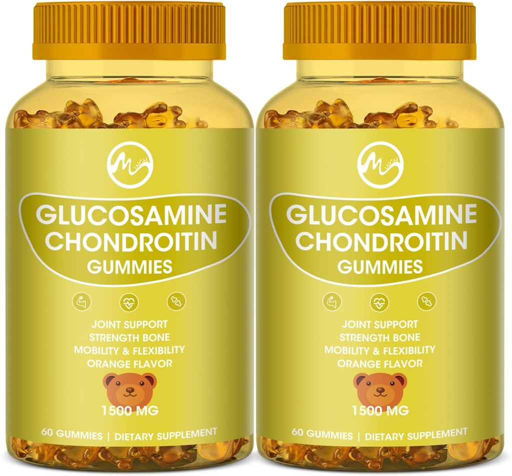 Glucosamine Chondroitin Gummies with MSM - 1500mg Extra Strength for Joint Support, Immune Support - for Adults, Men &amp; Women, 60 Count, Packs of 2