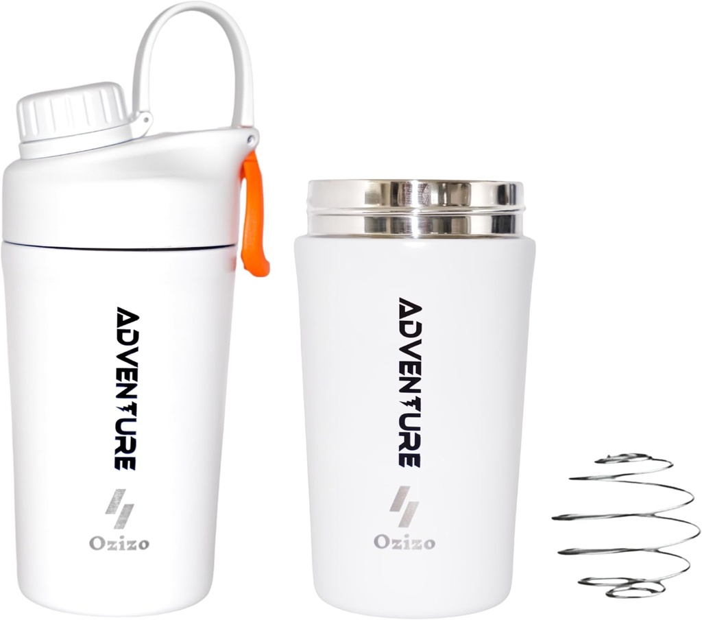 Copa de mezcla de proteína de Ozizo para mezclas de proteínas – 20 onzas de acero inoxidable proteína picante, aislado, Leak Proof, resistente al olor, pequeño mezclador de gimnasio para hombres, mujeres, niños, niñas, calientes bebidas frías