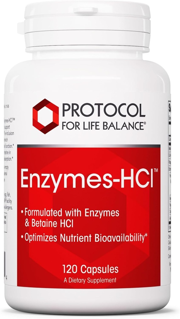 PROTOCOLO PARA LA VIDA BALANCE Enzymes-HCl - Enzimas digestivas con bromelaina - Espectro completo de proteínas - Suplemento de la digestión - Soy &amp; Dairy Gratis - 120 cápsulas