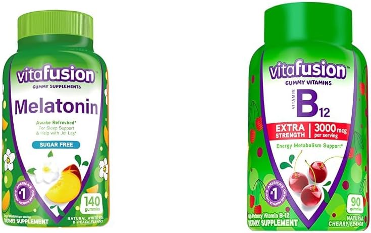 Vitafusion Melatonina 140 Conde y vitamina B12 Gummy Vitaminas, 90 Conde Cherry Flavor for Energy Metabolism y Nervous System Support