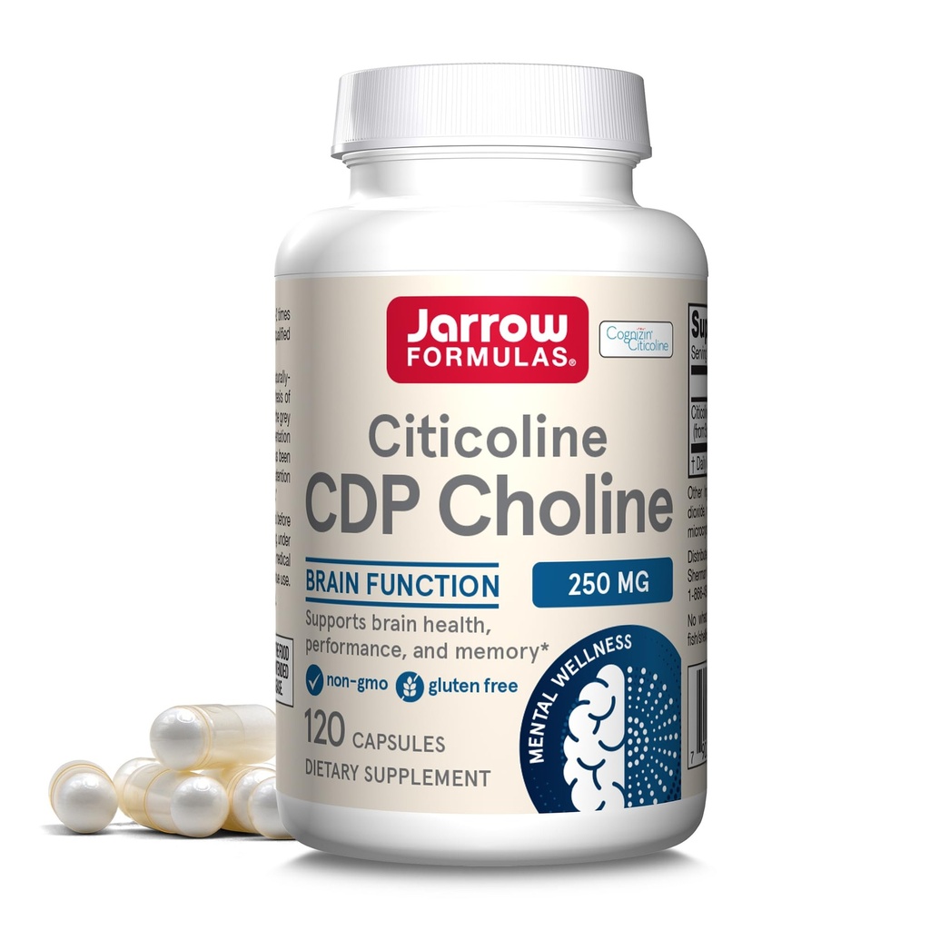 Jarrow Formulas Citicoline CDP Choline 250 MG, CDP Choline Supplement Supports Brain Health, Performance and Memory, 120 Capsules, Hasta 120 Day Supply