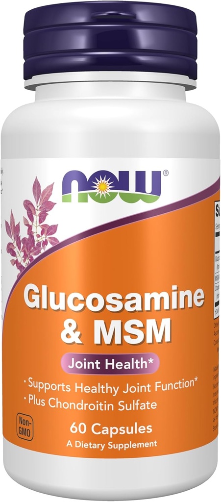 NOW Foods Supplements, Glucosamine & MSM plus Chondroitin Sulfate, Joint Health*, 60 Veg Capsules