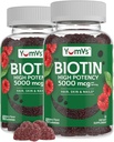 YumVs Biotin Gummies 5000mcg - Luscious Raspberry Flavor - Thicker Faster Hair Growth Gummies for Women or Men - Hair, Skin & Nails Vitaminas - Hair Gummy - Vegetarian Biotin Supplement (60 Ct., 2pk)