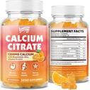 Calcio Citrate Gummies 1200 mg con Vitamina D3, K2, Magnesio, Zinc, Bono Soporte para Huesos, Músculos & Conjuntos, Inmunity & Memory Support, 60 Condes