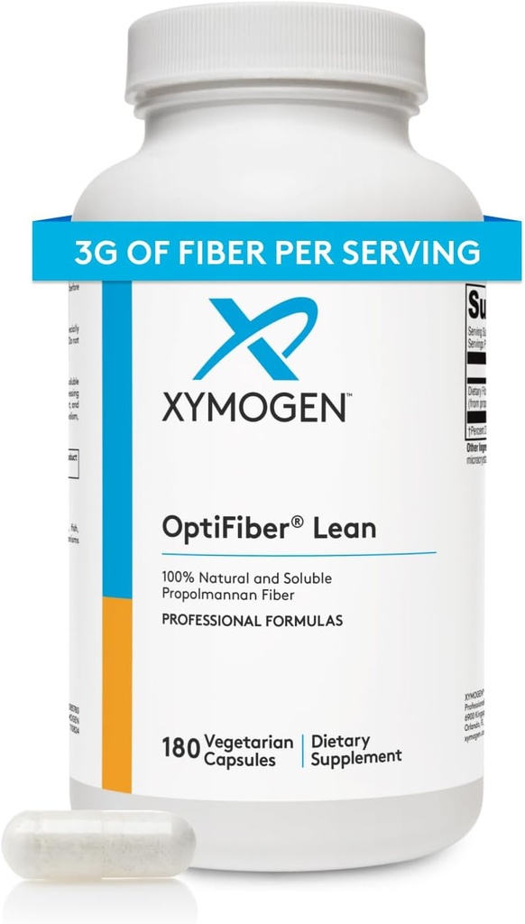 XYMOGEN OptiFiber Lean, Daily Fiber Supplement Pills - 100% Natural Soluble Propolmannan Dietary Fiber - Apoyo Digestión, Satiety & Regularidad - Sirve como prebiótico (120 cápsulas)