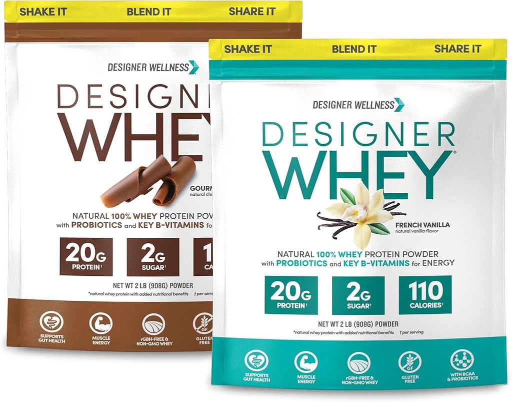Designer Wellness, Designer Whey 2lb French Vanilla y 2lb Gourmet Chocolate Bundle