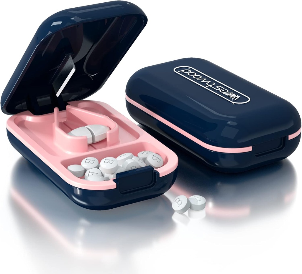 Rejilla pequeña, divisores de pilas y cuchillas para pequeños o grandes trituradoras de píldoras profesionales con guardia de cuchillas, cortes de vitaminas de medicamentos tabletas (color azul)