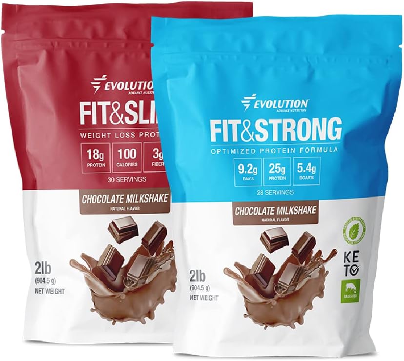 Evolution Advance Nutrition Grass Fed 100% Whey Protein Powder + Fit & Slim with Glucomannan, Inulin Fiber – High Fiber, High Protein, Pure, Keto Approved, Non GMO, Stevia Sweetened – 2 Pack