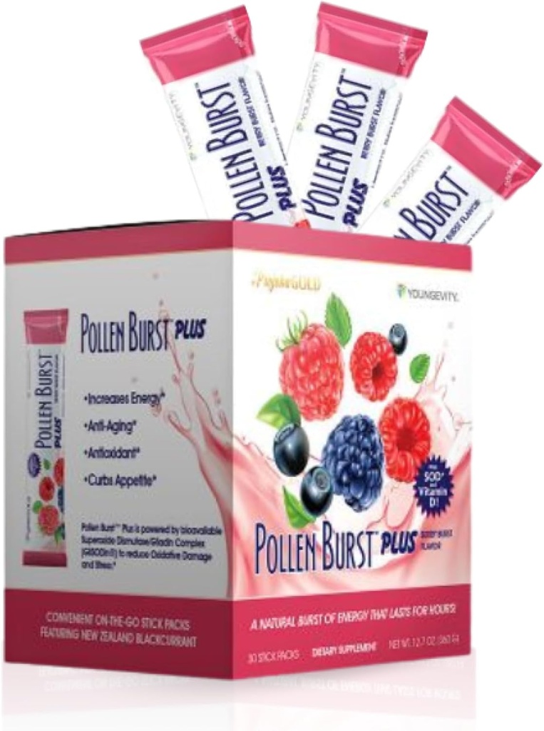 Youngevity Projoba Pollen Burst Plus Berry – Natural Energy Drink with Flower Pollen, Vitamins, and Antioxidants – Supports Sustained Energy and Global Well-Being – 30 Packets