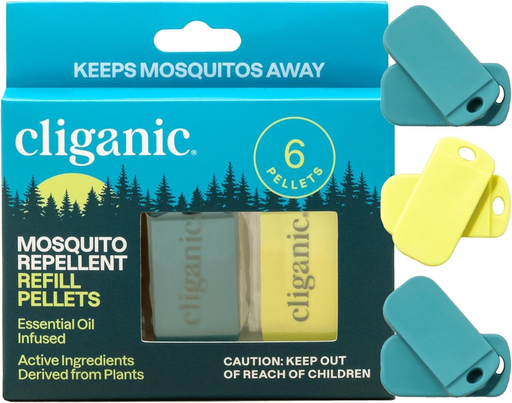 Cliganic Mosquito Repellent Repellent Pack (6 Pellets) para Bandas Cligánicas - Natural DEET-Free, Essential Oil Infused