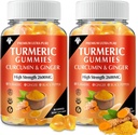 Turmeric Curcumin Gummies with Ginger & Black Pepper Vegan Pectin Formula for Immune Boost, Healthy Skin &amp; Joint Support Chewable Suplemento para Adultos y Adolescentes (2-Pack)