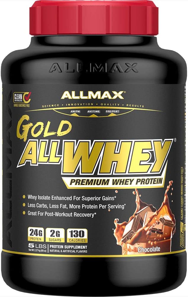 ALLMAX Nutrition Gold ALLWHEY, Chocolate- 5 lb - 24 Gramos de Protein Por Scoop - Gluten Free, Low Carb & Low Sugar - Aprox. 71 Servimientos