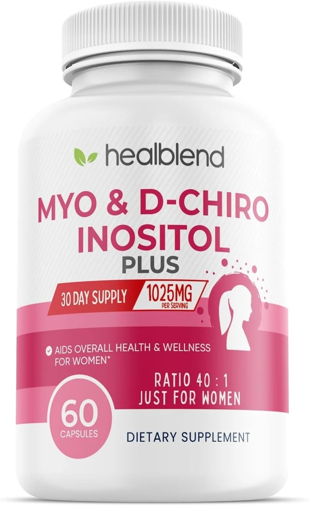 Myo & D-Chiro Inositol Plus Suplemento Blend, Saldo hormonal, Ovulación saludable y bienestar general Apoyo a la salud de las mujeres, la fertilidad y el embarazo, 60 cápsulas