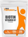 BulkSupplements.com Biotina 10000mcg Polvo - Vitamina B7, Vitaminas para el cabello, la piel y las uñas - Gluten Gratis, 1g por Serving (10mg Biotin), 250g (8.8 oz) (Pack of 1)