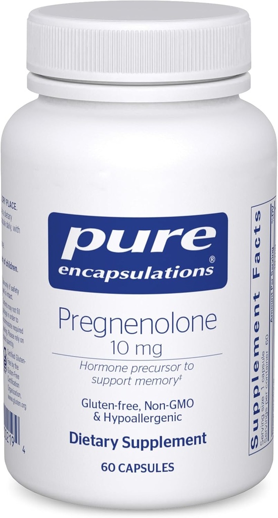 Encapsulaciones puras Pregnenolone 10 mg - Support Memory &amp; Hormone Balance* - Hormone Precursor - Gluten Free " Non-GMO - 60 cápsulas