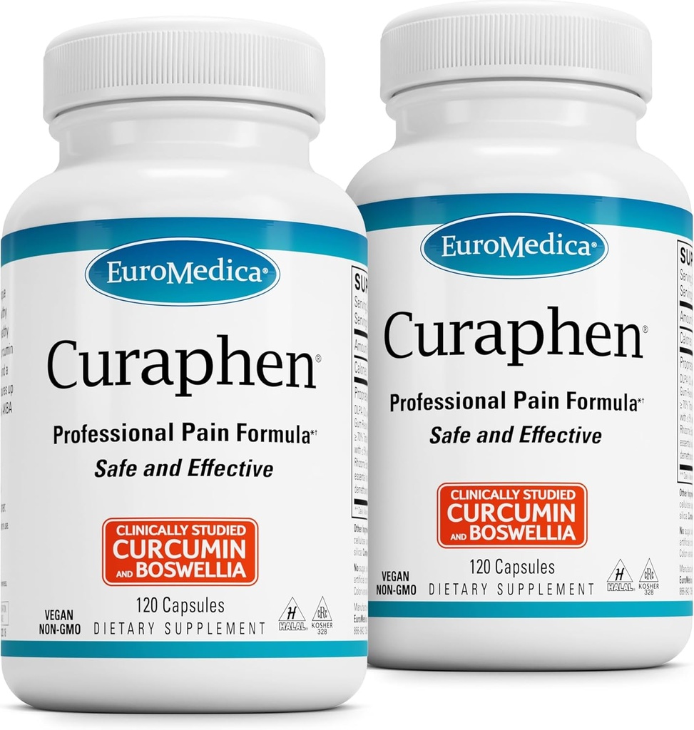 EuroMedica Curaphen - Suplemento de Curcumin para Circulación " Apoyo endorfina - Apoyo para el trastorno ocasional - Ayudas Musculos saludables - 120 cápsulas, 2 paquete (240 cápsulas)