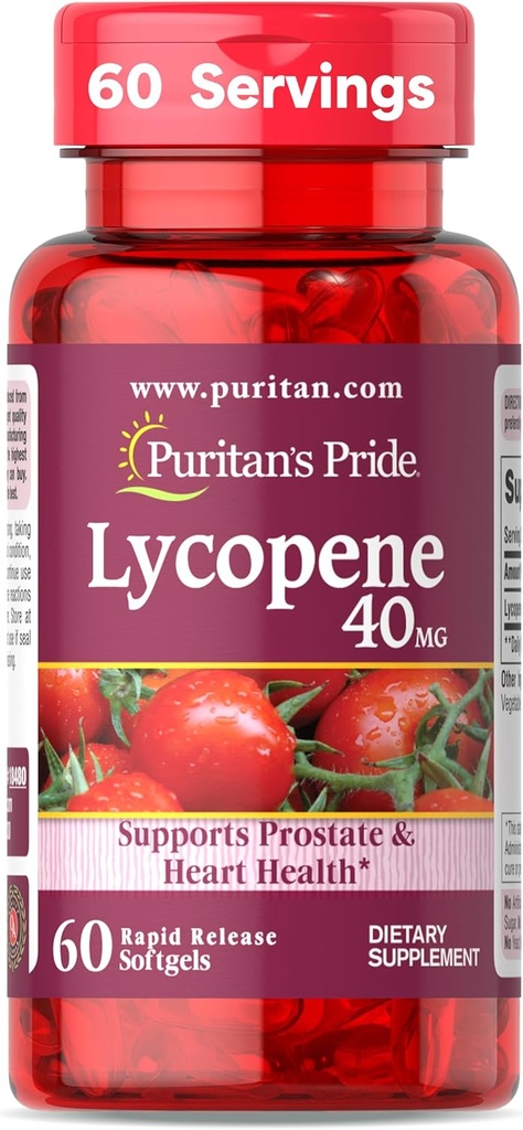 Pride de Puritan Premium Lycopene 40mg, Suplemento dietético para la próstata, antioxidante, salud cardíaca y apoyo general de salud, 2 meses de suministro, 60 rápido liberación Softgels