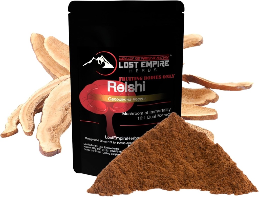 Herbs del Imperio Perdido Reishi (Ganoderma Lucidum) Mushroom Powder ← Orgánica 16:1 Dual Extract from Real Mushrooms Not Mycelium ← for Immune Support (15 Grams)