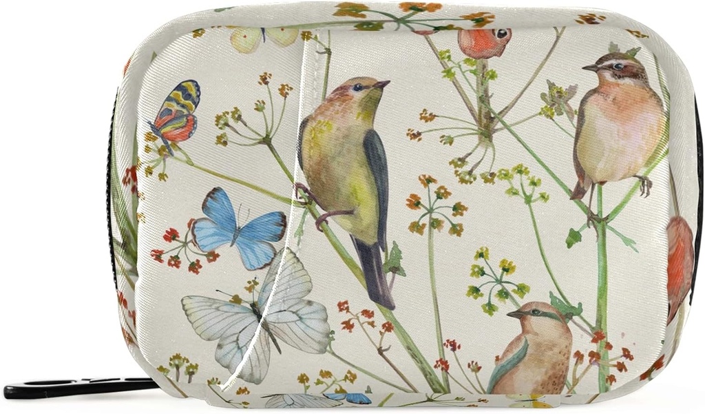 Caja de píldoras de 7 días Caja de píldoras para pájaros vintage Caja de almohadas de 7 días Bolsa de organizador de píldoras con cremallera Portable Caja semanal Compacta Tamaño para el sujetador de suplemento de vitamina