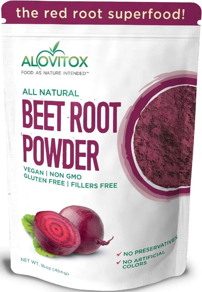 Alovitox Orgánica de remolacha de remolacha de remo 100% Fresh Beet Root Extract ¦ Nitric Oxide Superfood, High in Calcium, Iron, Potassium &amp; Folate ← Soporta Ejercicios Efectivos ← Vegan, Non-GMO, Gluten-Free TEN 16 oz