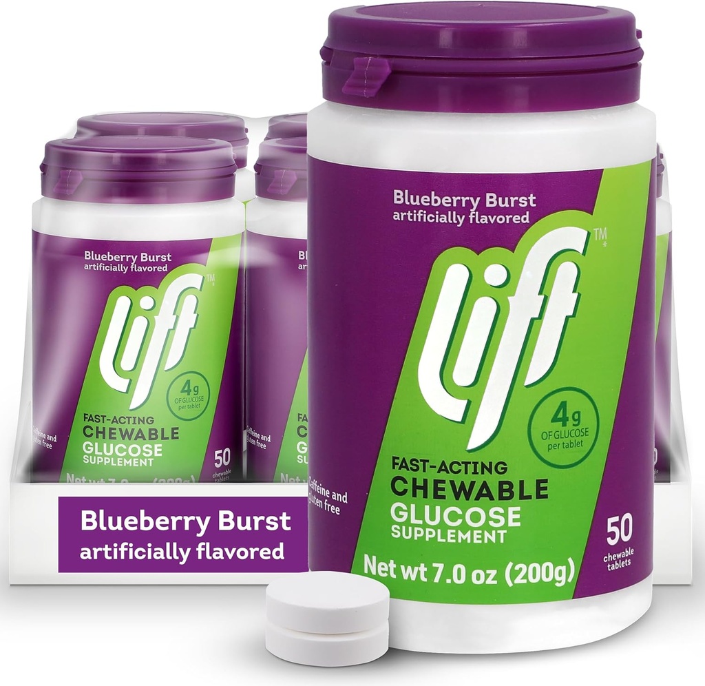 Glucose elevador TENIDO Glucose de acción rápida Tablas de energía abatible TEN Blueberry ANTE 50 ct Jar (Pack of 6)