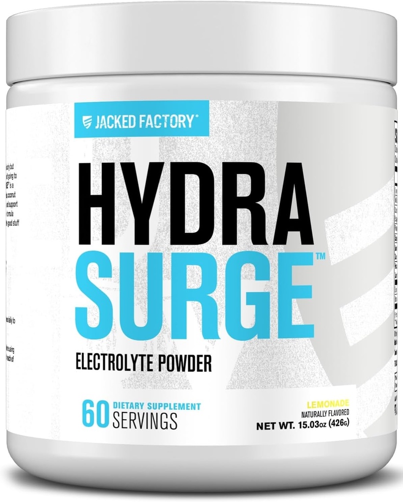 Fábrica de Jacked HYDRASURGE Electrolyte Powder - Hydration Supplement w/Key Minerals, Himalayan Sea Salt, Coconut Water - Keto Friendly, Naturally Sweetened - 60 Servings, Lemonade
