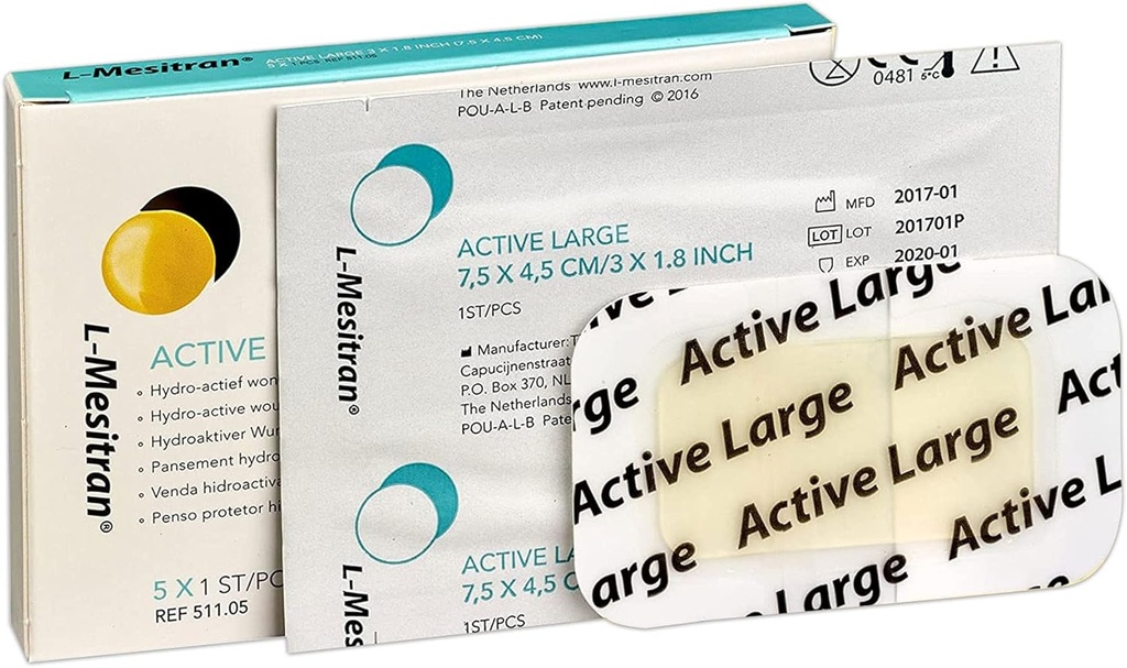 L-Mesitran Medical Grade Honey Bandages (5 piezas en 1 paquete) - 30% Honey - Wounds Calaling Waterproof Medicated Non-Adhering Sterile Gauze Pads Dressing to Cover Small Cuts, Abrasions, Burns