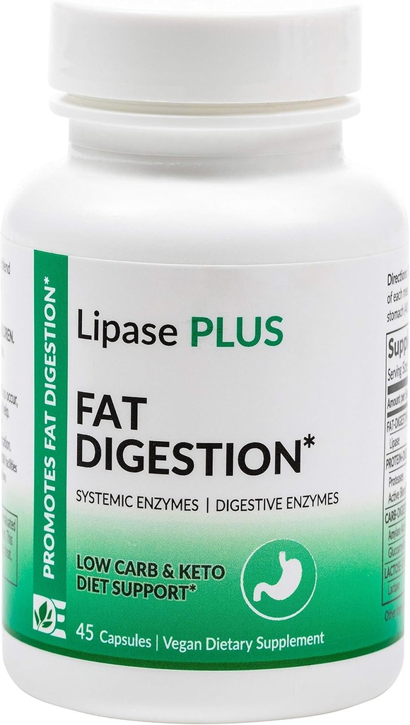 Lipase Plus - Digestive Enzyme Formula, Fatty Food Digestion, Omega Fatty Acid Absorption