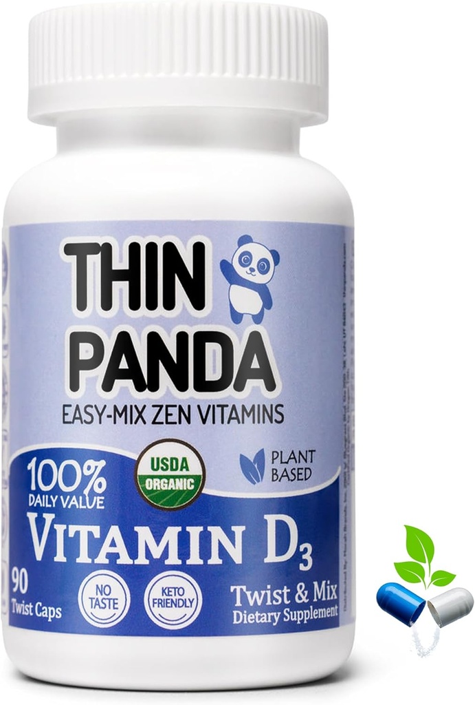 100% Organic Vitamin D3 Supplement | 100% Of Your RDA | For Strong Bones & Healthy Immunity | Unique Twist & Mix Design | GMO Gluten Vegan & Taste Free | Adults & Kids Ages 4 & Older | 90 Servings