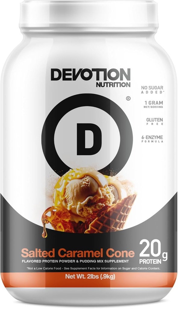 Devotion Nutrition Protein Powder Blend ← Gluten Gratis, Keto Friendly, No Añadido Azúcares Silencio 1g MCT  20g Whey &amp; Micellar Protein ← 2lb Tub (Salted Caramel Cone)