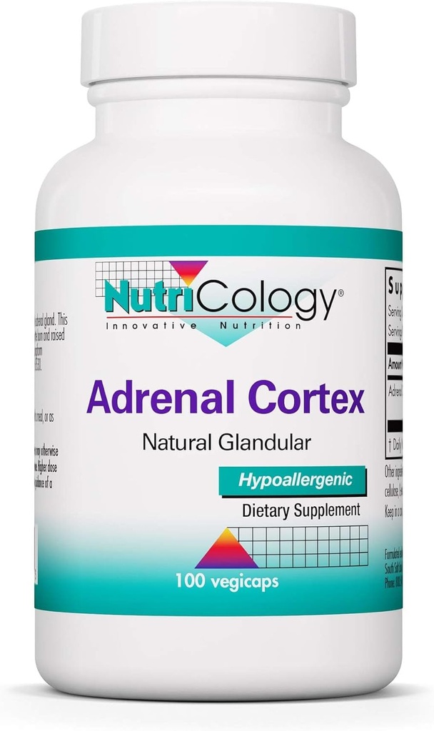 Nutricology Adrenal Support Supplement for Men &amp; Women - Adrenal Glandular Supplement, Immune Function, Endocrine Support, 100mg Adrenal Extract, Bovine, Lyophilized - 100 Count